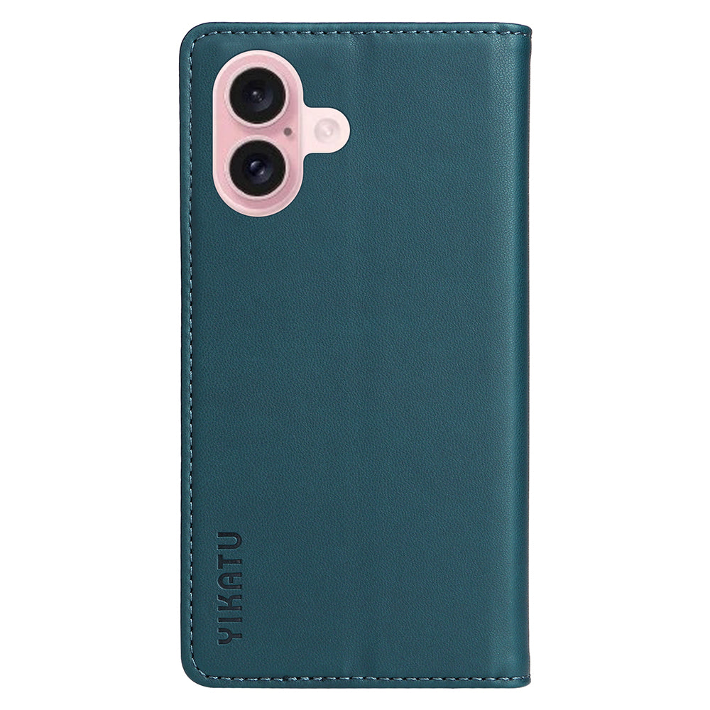 YIKATU YK-001 For iPhone 16 Case PU Leather Stand Wallet Protective Phone Cover - Green