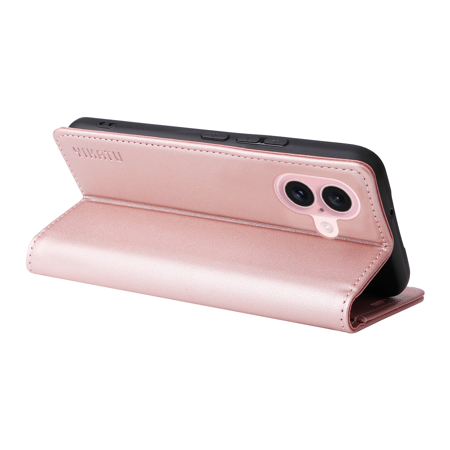 YIKATU YK-001 For iPhone 16 Case PU Leather Stand Wallet Protective Phone Cover - Rose Gold