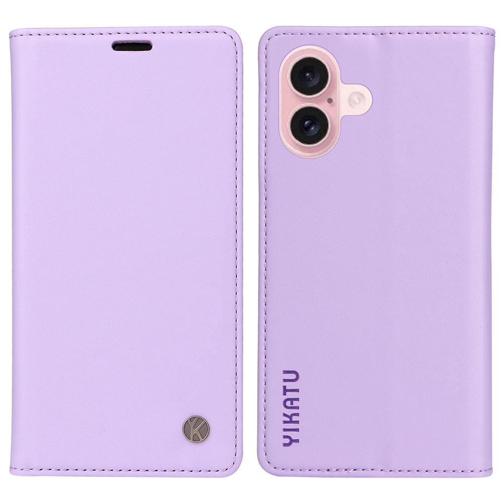 YIKATU YK-001 For iPhone 16 Case PU Leather Stand Wallet Protective Phone Cover - Light Purple