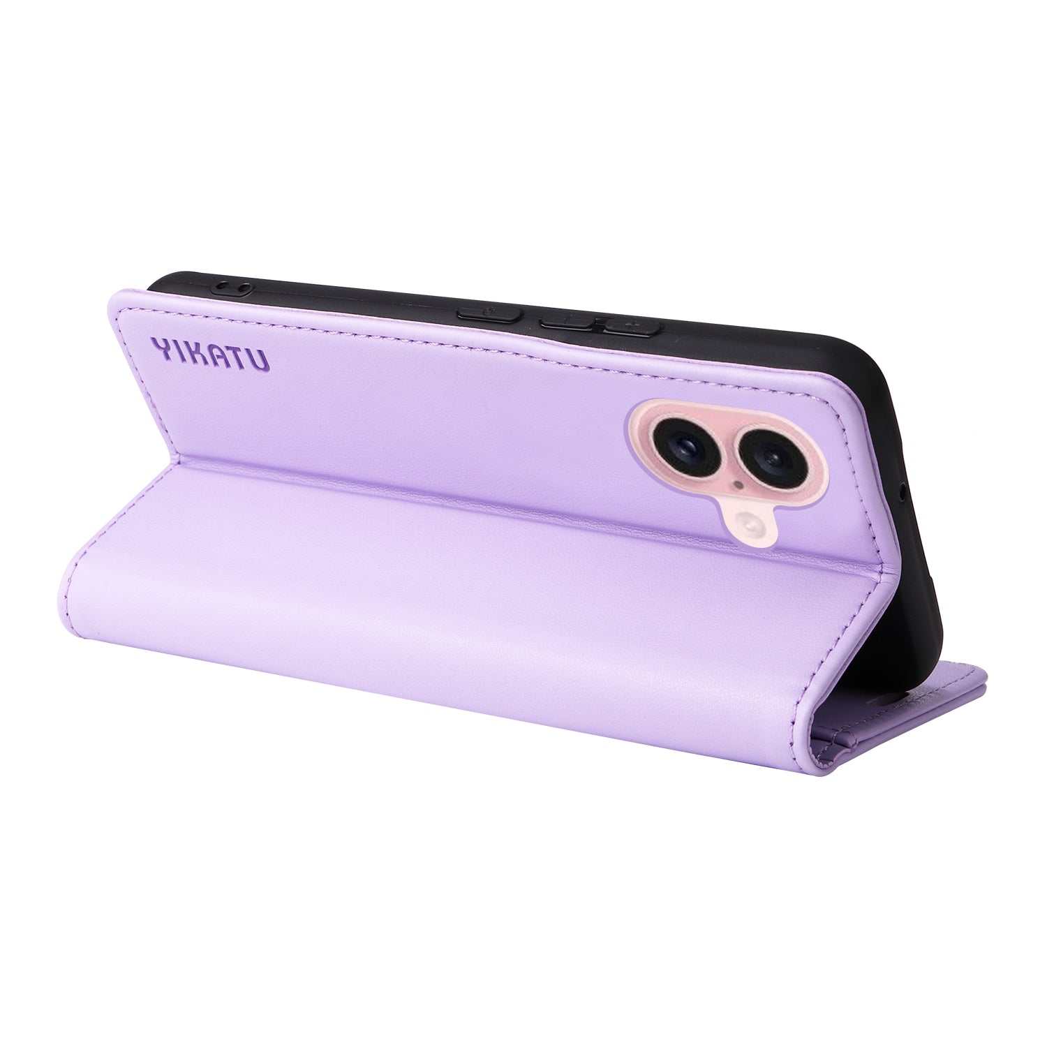 YIKATU YK-001 For iPhone 16 Case PU Leather Stand Wallet Protective Phone Cover - Light Purple