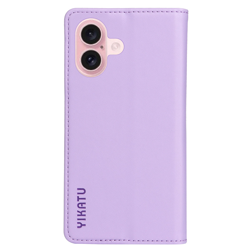 YIKATU YK-001 For iPhone 16 Case PU Leather Stand Wallet Protective Phone Cover - Light Purple