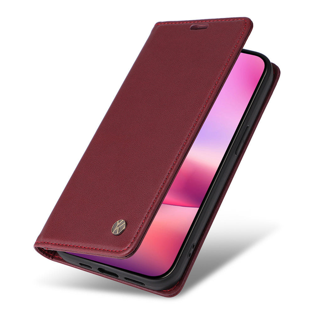 YIKATU YK-001 For iPhone 16 Case PU Leather Stand Wallet Protective Phone Cover - Wine Red