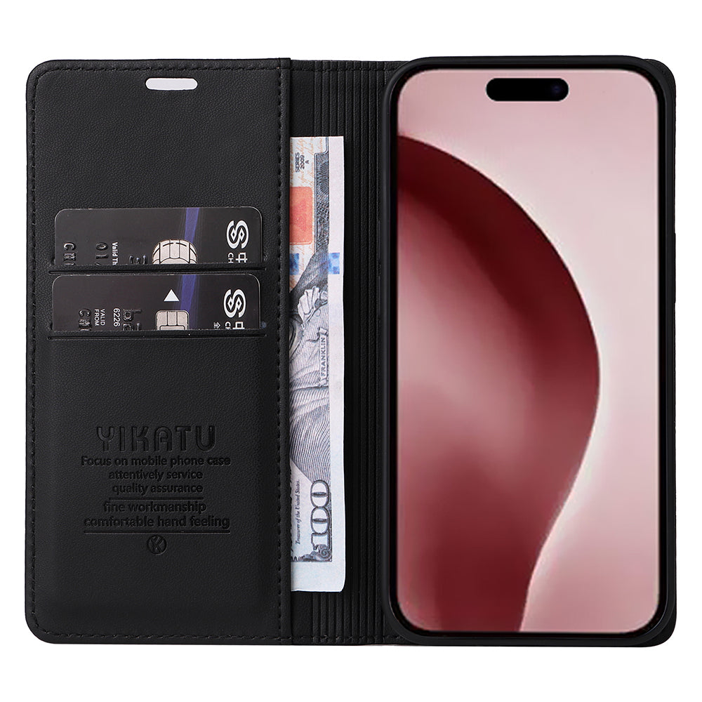 YIKATU YK-001 For iPhone 16 Pro Protective Case PU Leather Stand Wallet Phone Cover - Black