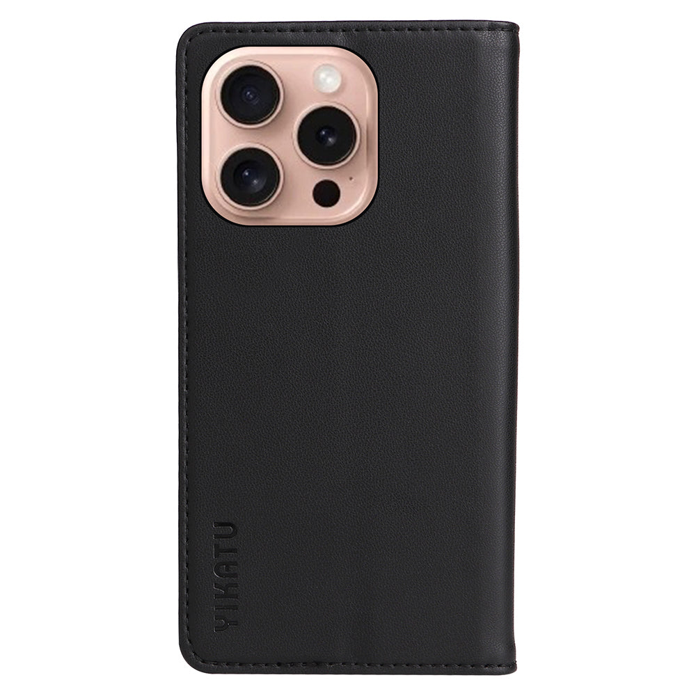 YIKATU YK-001 For iPhone 16 Pro Protective Case PU Leather Stand Wallet Phone Cover - Black