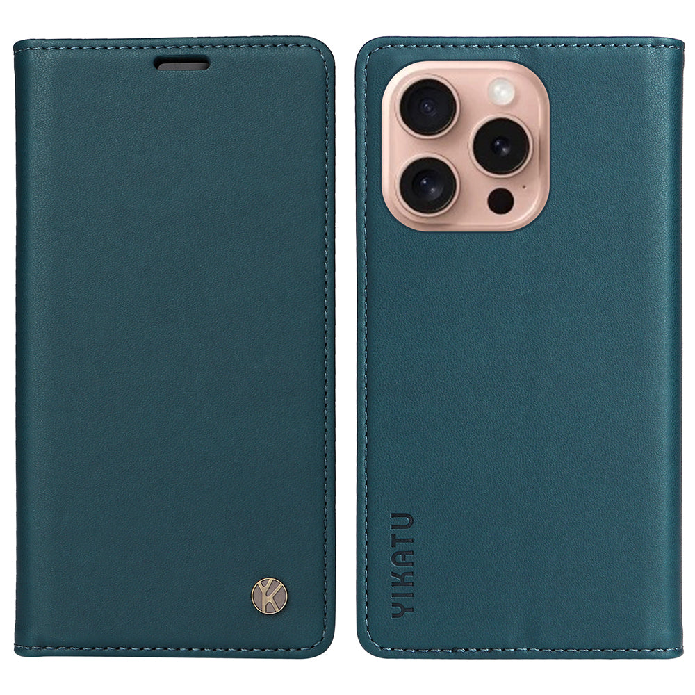 YIKATU YK-001 For iPhone 16 Pro Protective Case PU Leather Stand Wallet Phone Cover - Green