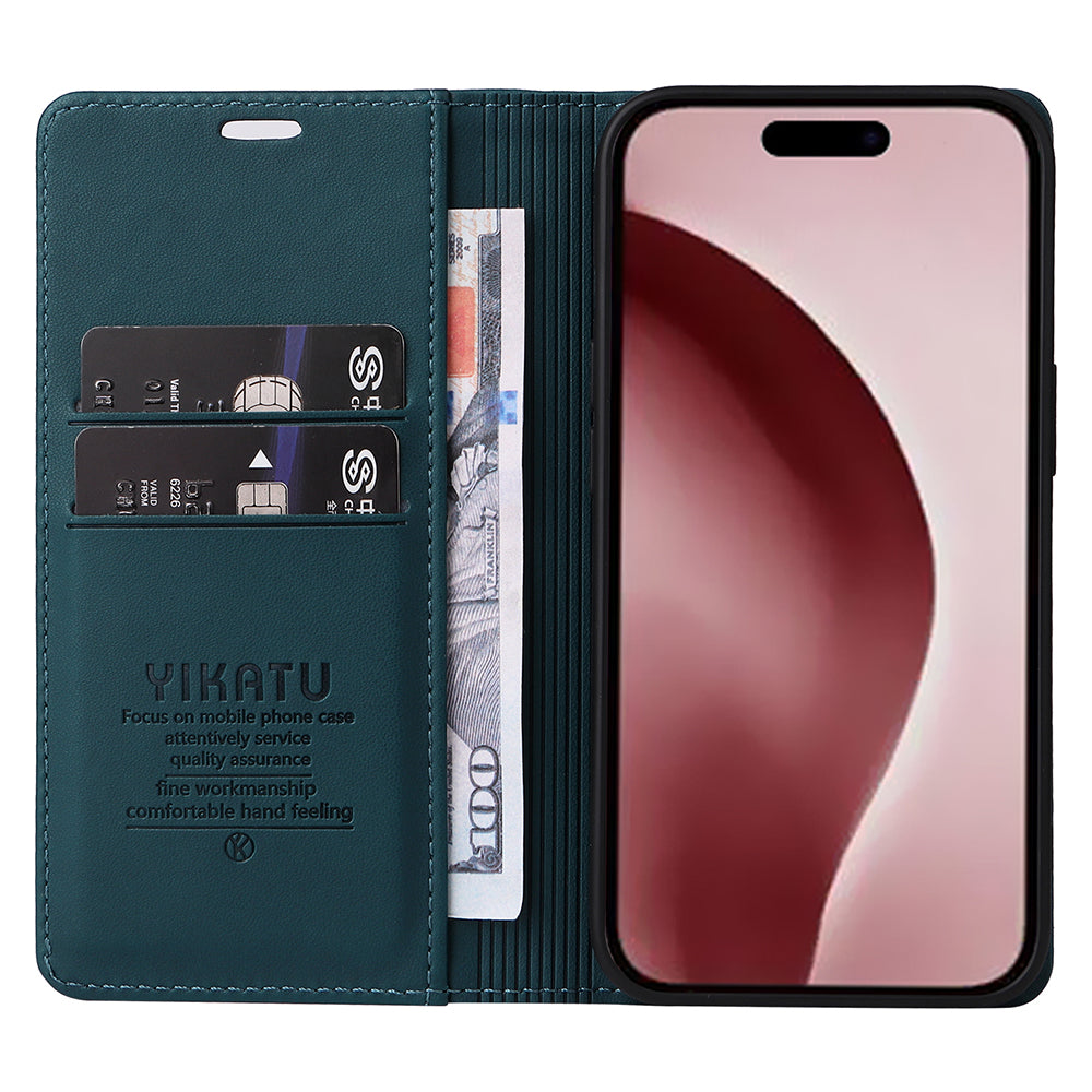 YIKATU YK-001 For iPhone 16 Pro Protective Case PU Leather Stand Wallet Phone Cover - Green