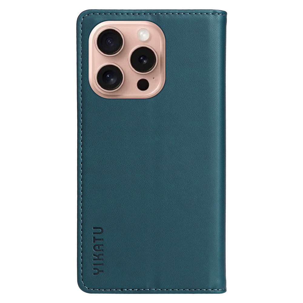 YIKATU YK-001 For iPhone 16 Pro Protective Case PU Leather Stand Wallet Phone Cover - Green