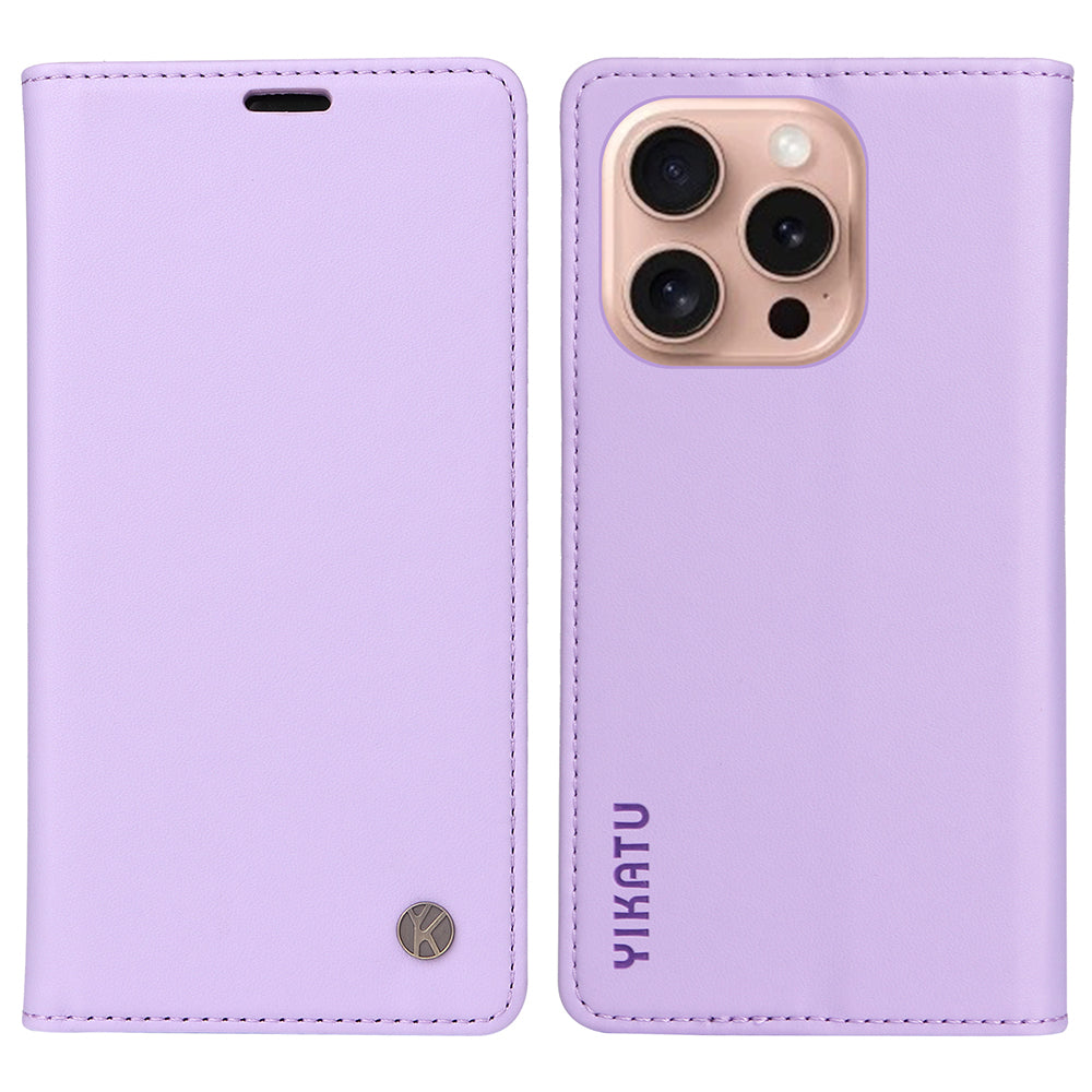 YIKATU YK-001 For iPhone 16 Pro Protective Case PU Leather Stand Wallet Phone Cover - Light Purple