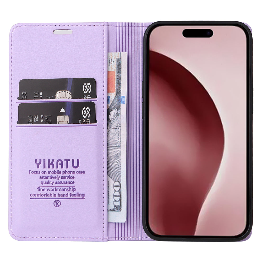 YIKATU YK-001 For iPhone 16 Pro Protective Case PU Leather Stand Wallet Phone Cover - Light Purple