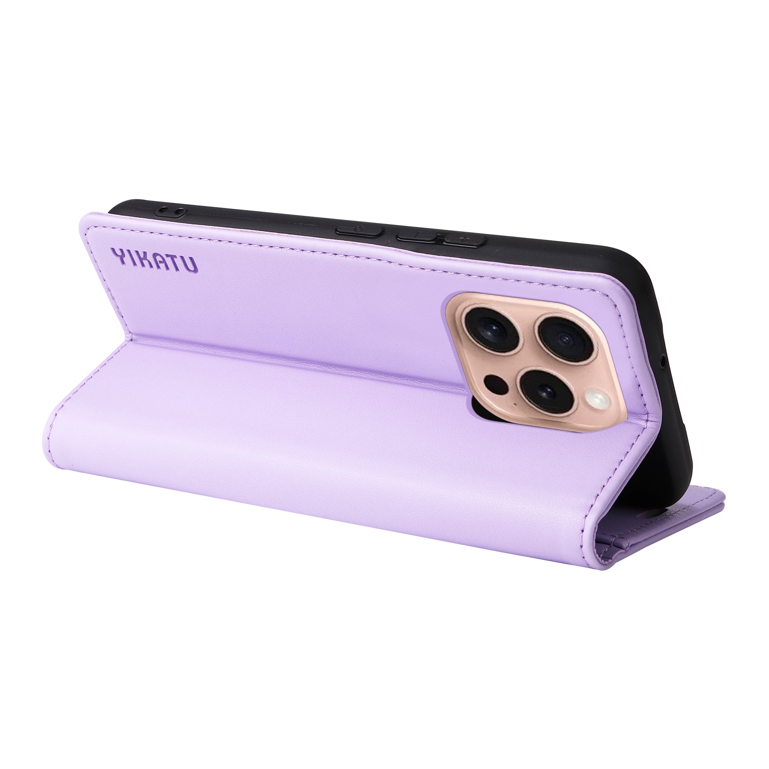 YIKATU YK-001 For iPhone 16 Pro Protective Case PU Leather Stand Wallet Phone Cover - Light Purple