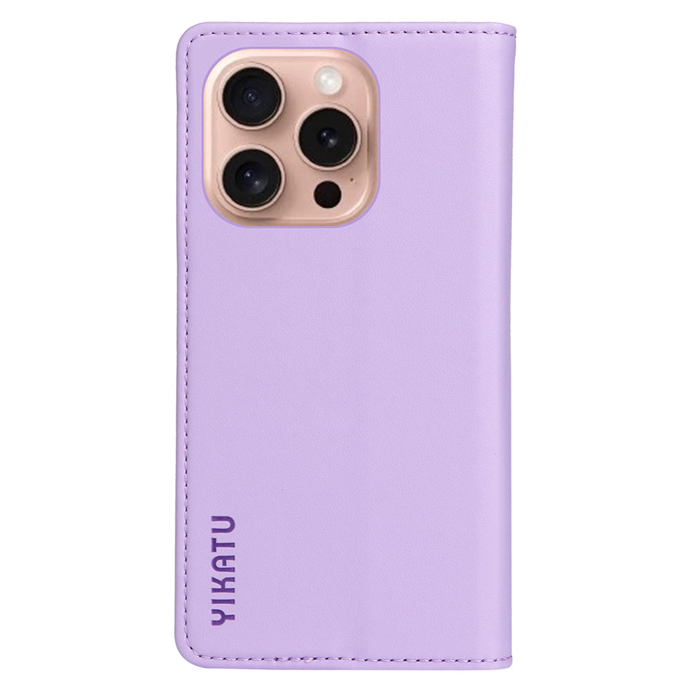 YIKATU YK-001 For iPhone 16 Pro Protective Case PU Leather Stand Wallet Phone Cover - Light Purple