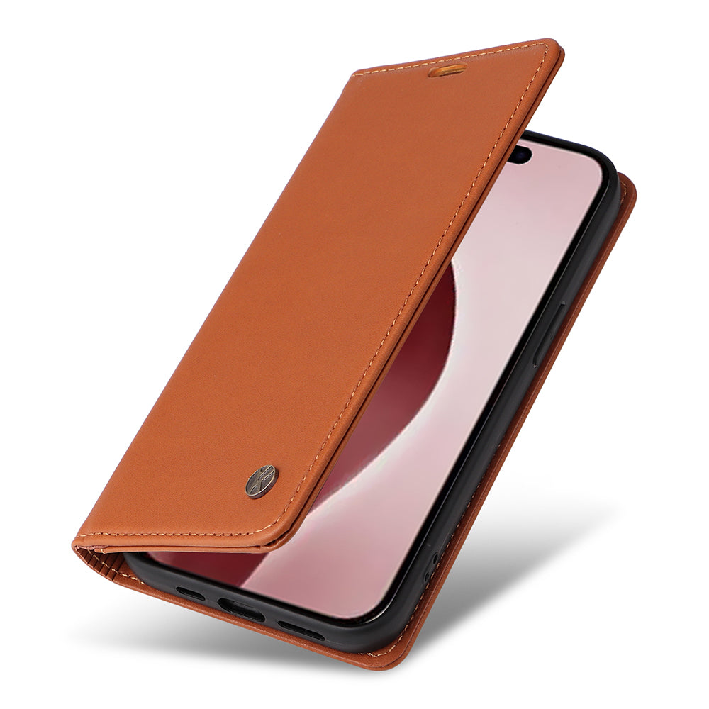 YIKATU YK-001 For iPhone 16 Pro Protective Case PU Leather Stand Wallet Phone Cover - Brown