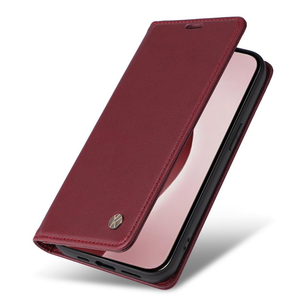 YIKATU YK-001 For iPhone 16 Pro Protective Case PU Leather Stand Wallet Phone Cover - Wine Red