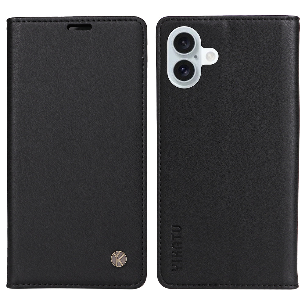 YIKATU YK-001 For iPhone 16 Plus Case Magnetic Closing Leather Phone Cover - Black