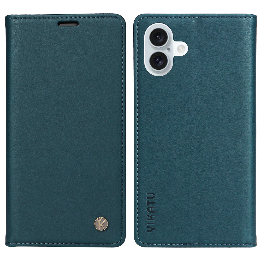 YIKATU YK-001 For iPhone 16 Plus Case Magnetic Closing Leather Phone Cover - Green