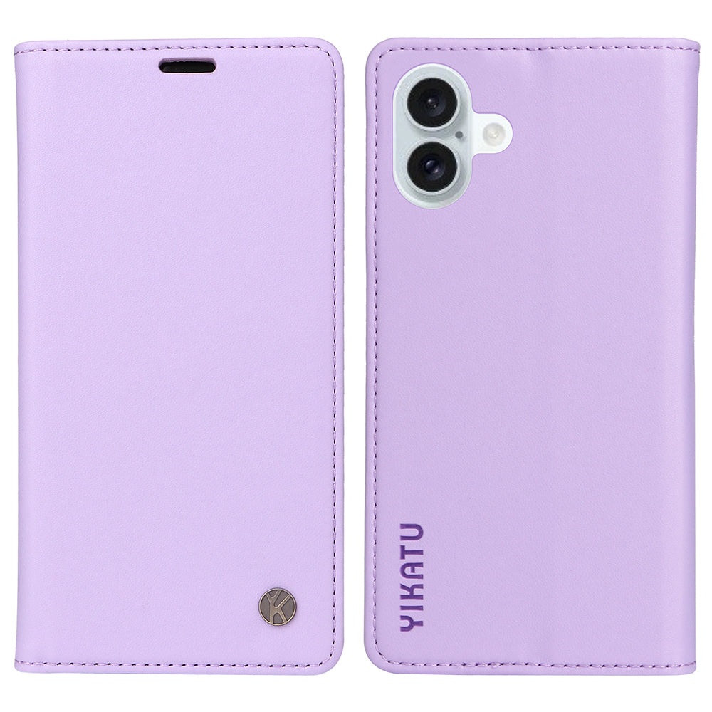 YIKATU YK-001 For iPhone 16 Plus Case Magnetic Closing Leather Phone Cover - Light Purple