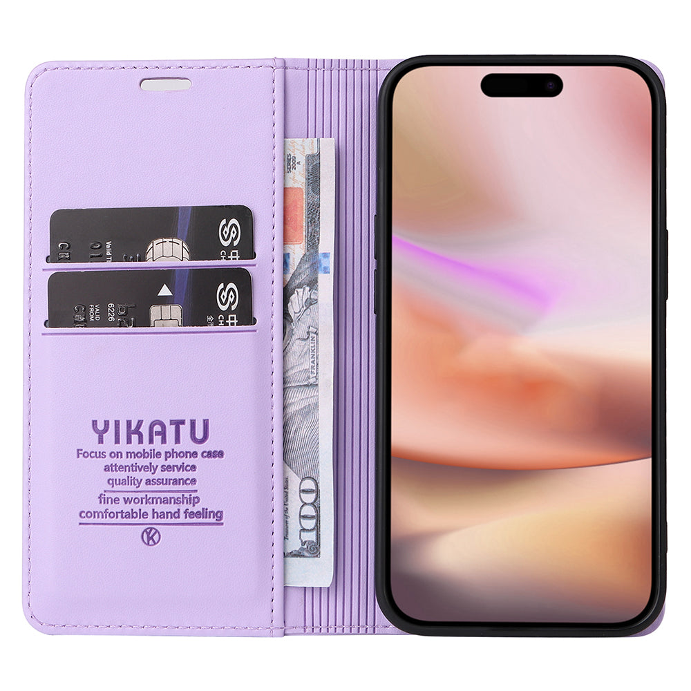 YIKATU YK-001 For iPhone 16 Plus Case Magnetic Closing Leather Phone Cover - Light Purple