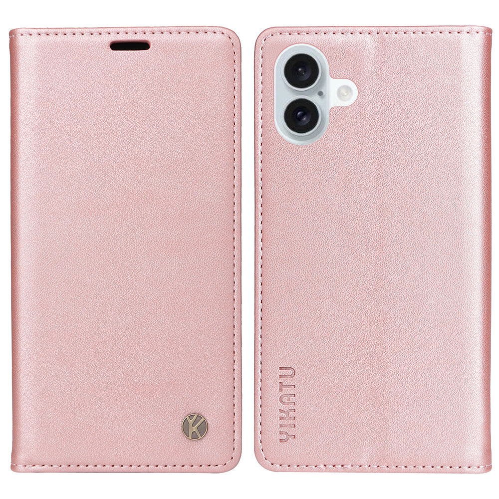 YIKATU YK-001 For iPhone 16 Plus Case Magnetic Closing Leather Phone Cover - Rose Gold