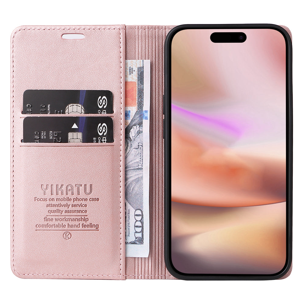 YIKATU YK-001 For iPhone 16 Plus Case Magnetic Closing Leather Phone Cover - Rose Gold