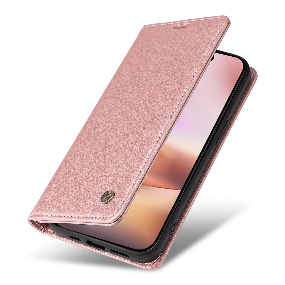 YIKATU YK-001 For iPhone 16 Plus Case Magnetic Closing Leather Phone Cover - Rose Gold