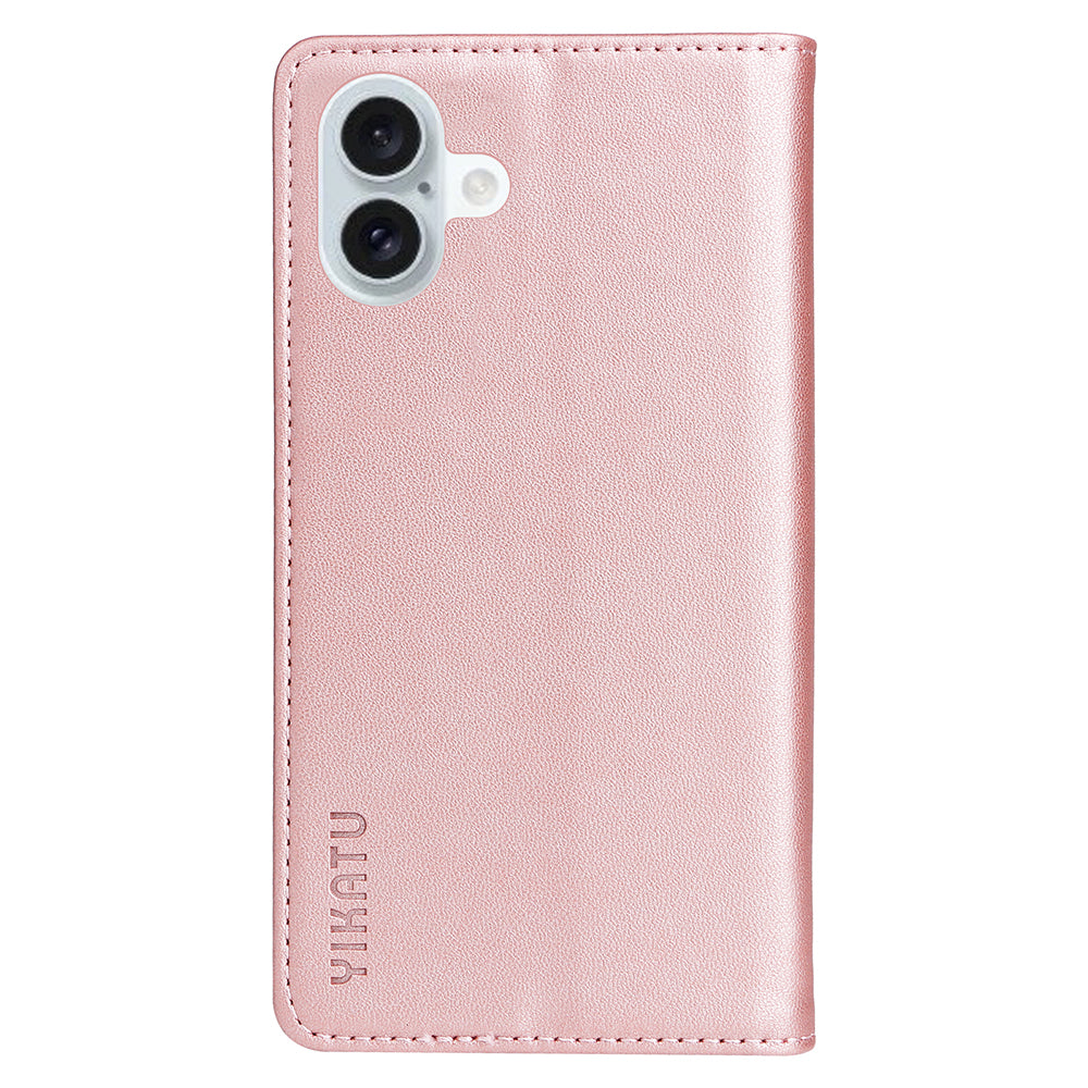 YIKATU YK-001 For iPhone 16 Plus Case Magnetic Closing Leather Phone Cover - Rose Gold