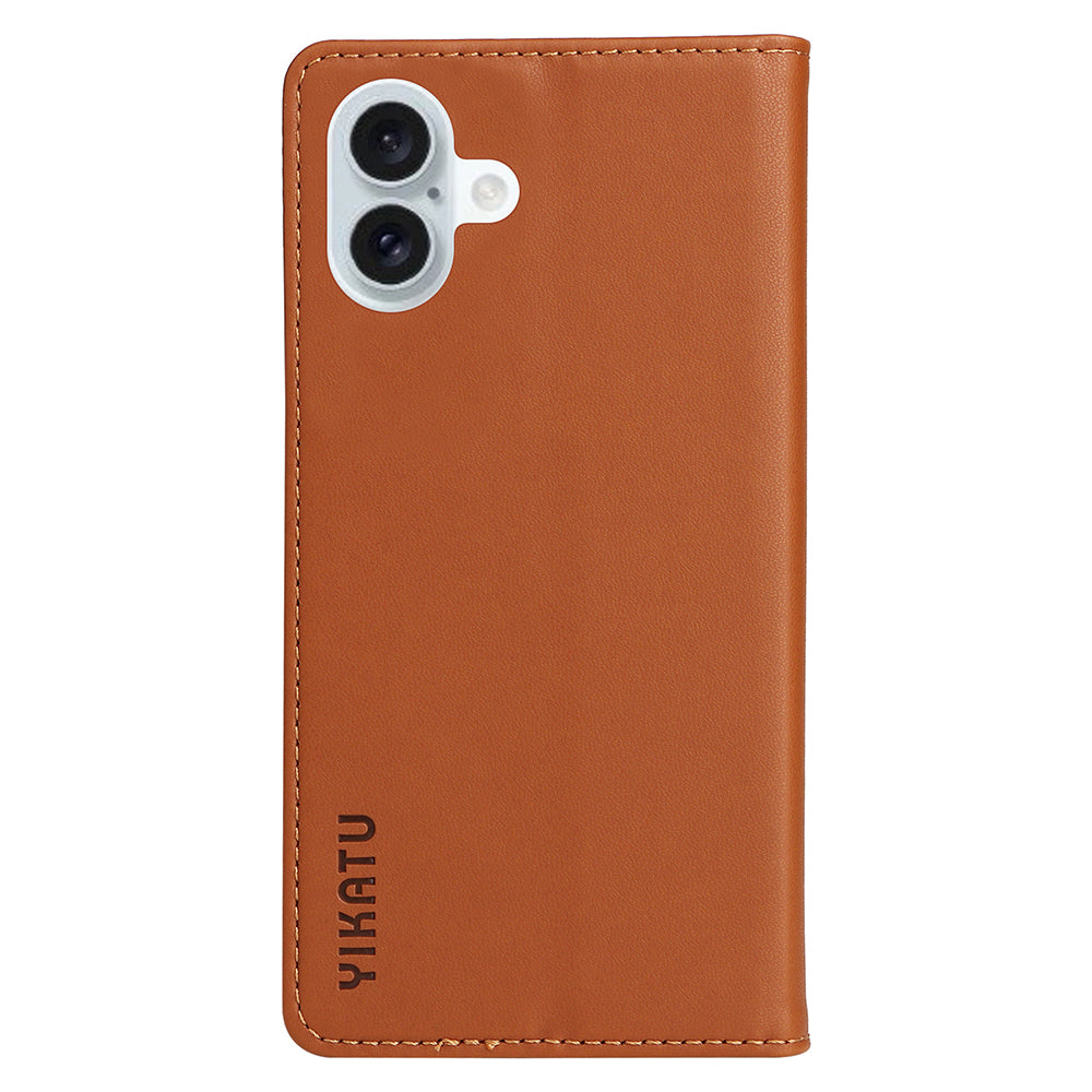 YIKATU YK-001 For iPhone 16 Plus Case Magnetic Closing Leather Phone Cover - Brown