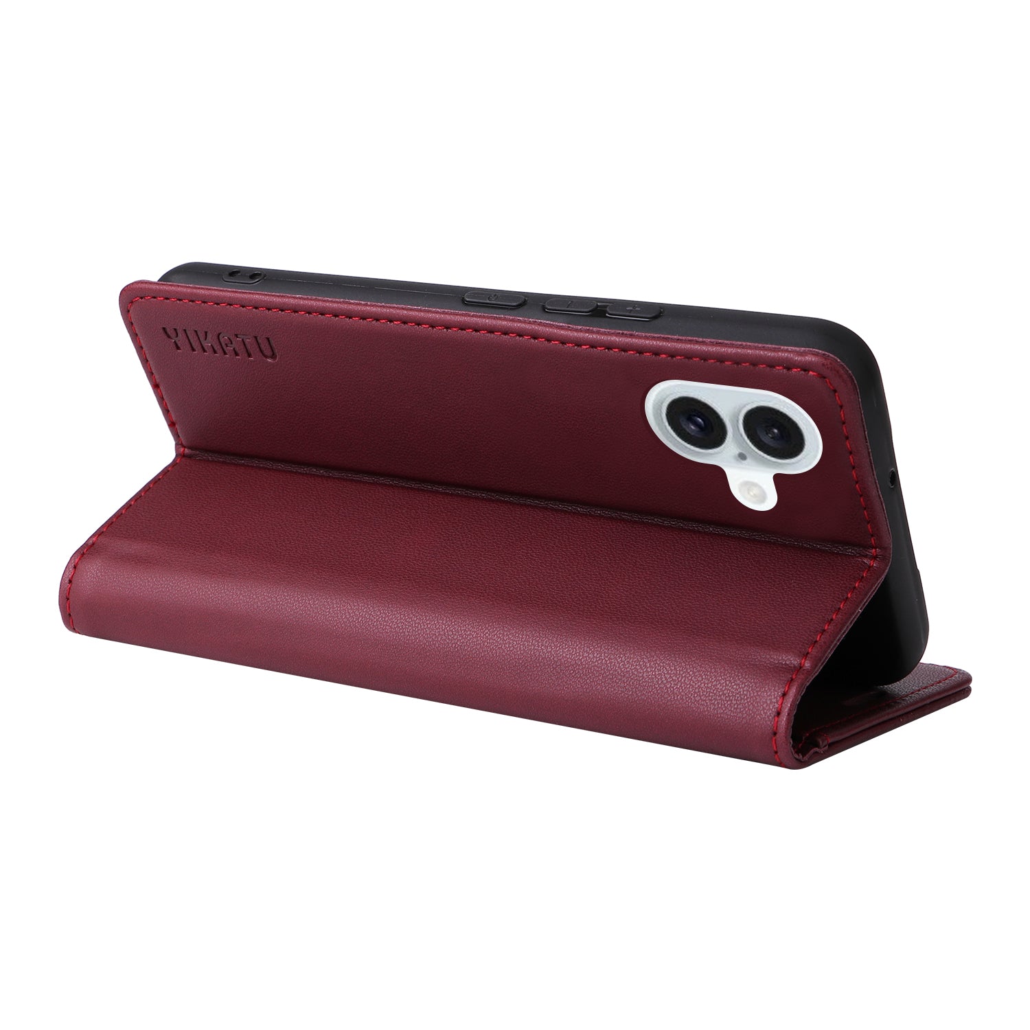 YIKATU YK-001 For iPhone 16 Plus Case Magnetic Closing Leather Phone Cover - Wine Red