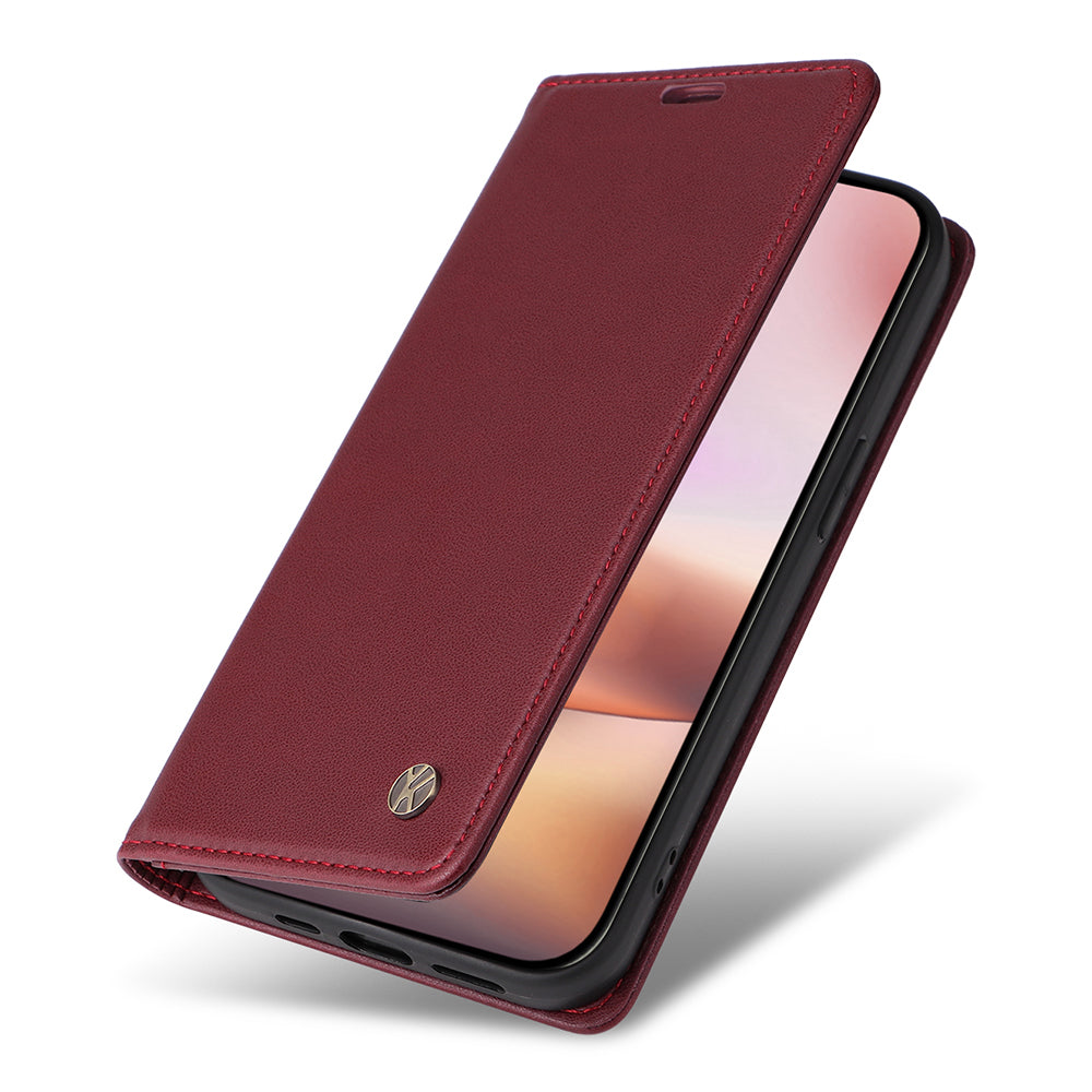 YIKATU YK-001 For iPhone 16 Plus Case Magnetic Closing Leather Phone Cover - Wine Red