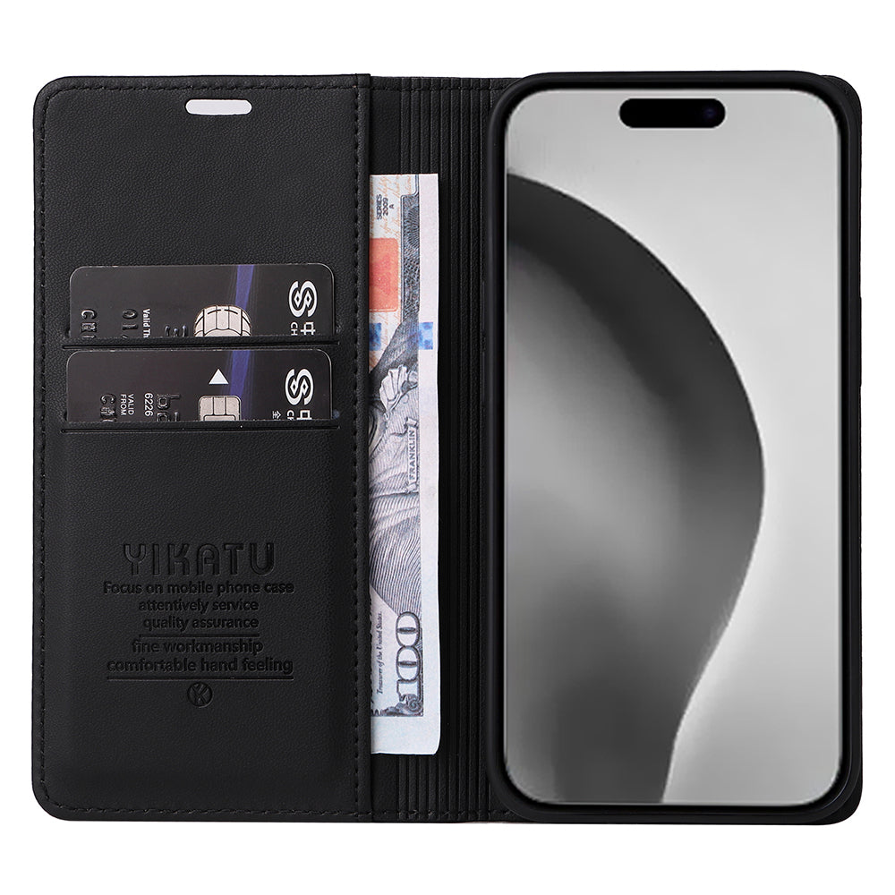 YIKATU YK-001 For iPhone 16 Pro Max Stand Case PU Leather Wallet Phone Cover - Black