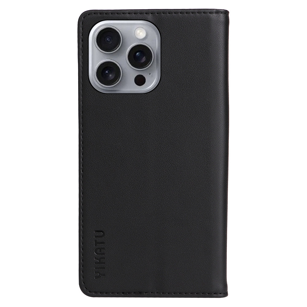 YIKATU YK-001 For iPhone 16 Pro Max Stand Case PU Leather Wallet Phone Cover - Black