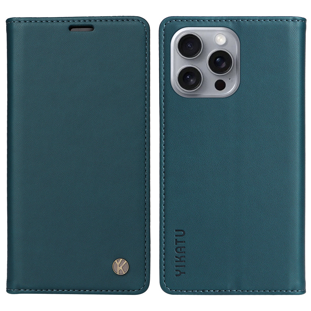 YIKATU YK-001 For iPhone 16 Pro Max Stand Case PU Leather Wallet Phone Cover - Green