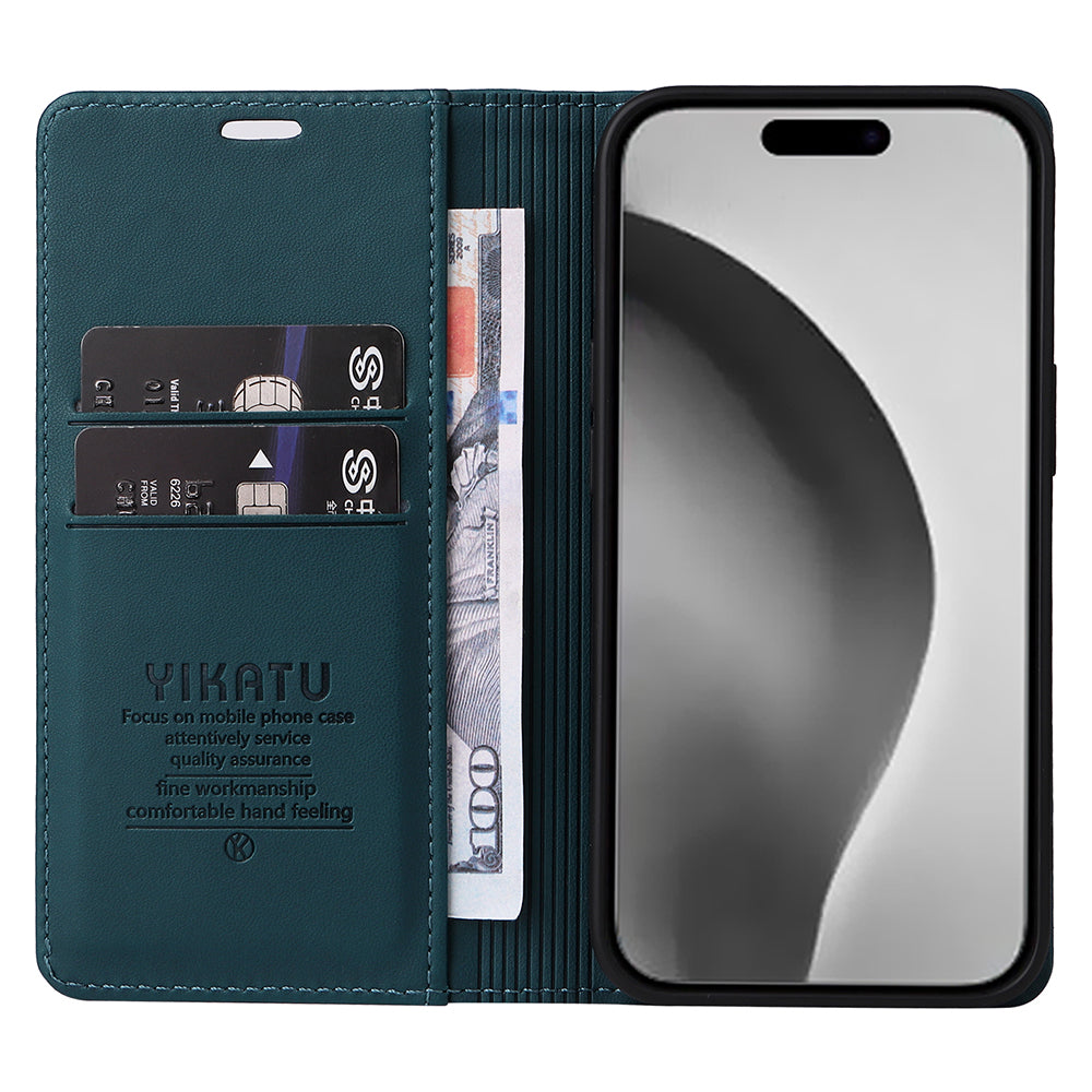 YIKATU YK-001 For iPhone 16 Pro Max Stand Case PU Leather Wallet Phone Cover - Green