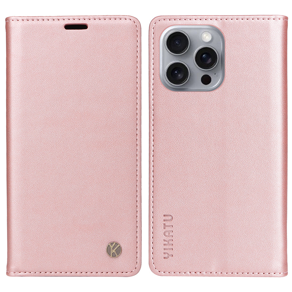 YIKATU YK-001 For iPhone 16 Pro Max Stand Case PU Leather Wallet Phone Cover - Rose Gold