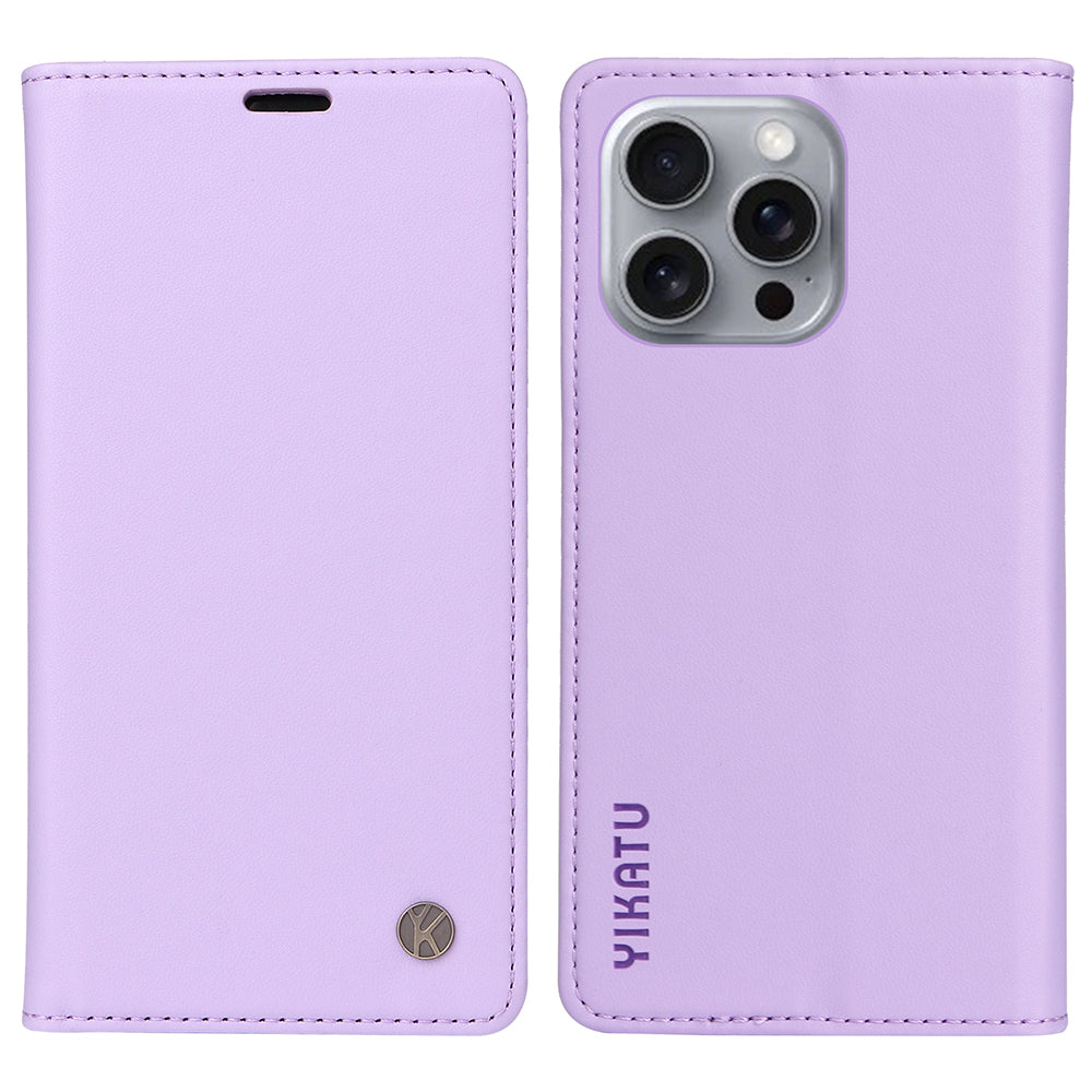 YIKATU YK-001 For iPhone 16 Pro Max Stand Case PU Leather Wallet Phone Cover - Light Purple