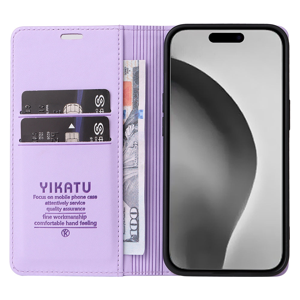 YIKATU YK-001 For iPhone 16 Pro Max Stand Case PU Leather Wallet Phone Cover - Light Purple