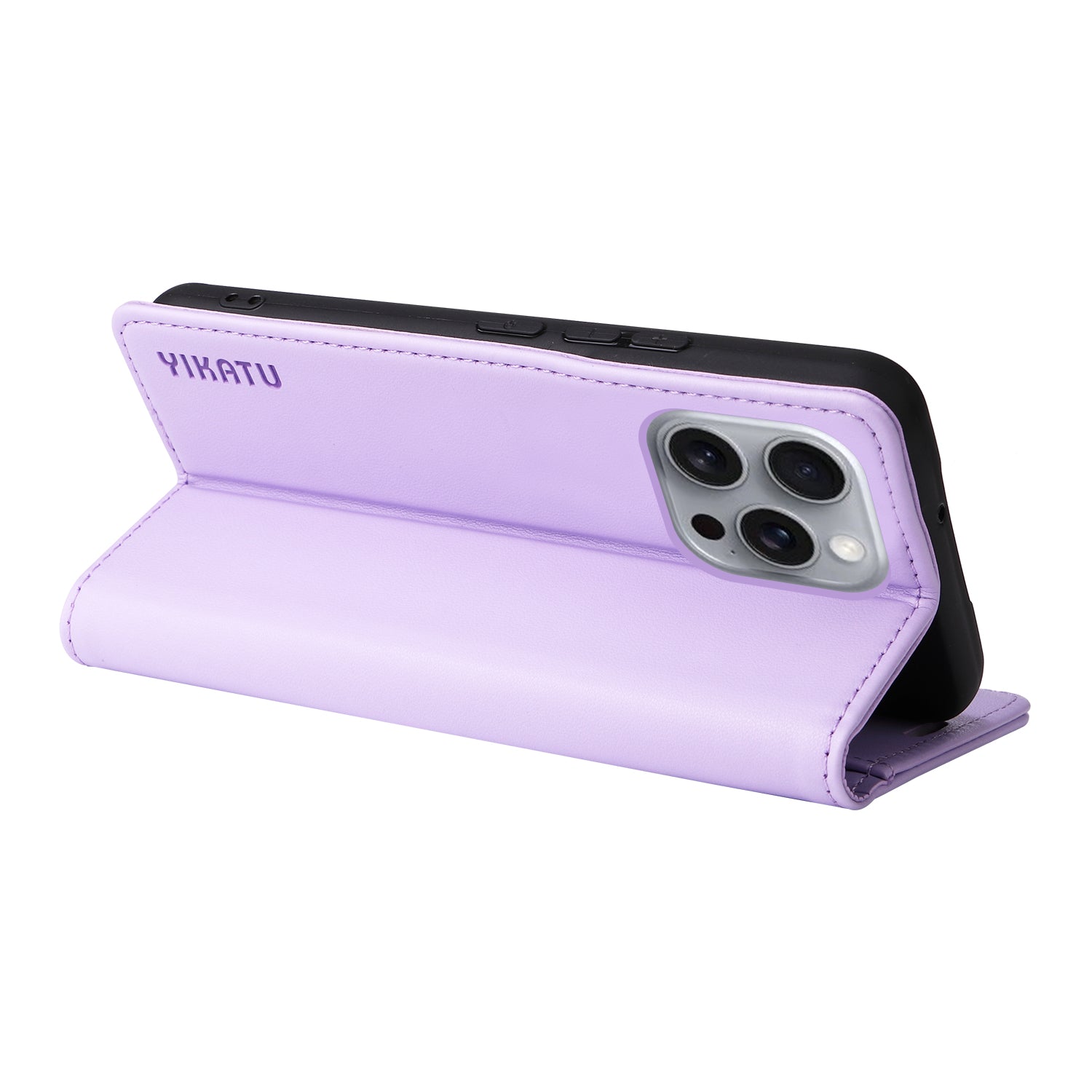 YIKATU YK-001 For iPhone 16 Pro Max Stand Case PU Leather Wallet Phone Cover - Light Purple