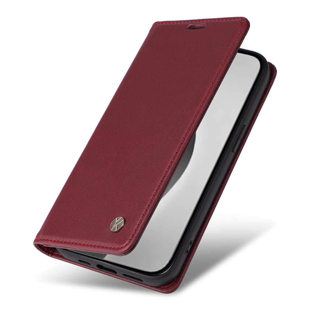 YIKATU YK-001 For iPhone 16 Pro Max Stand Case PU Leather Wallet Phone Cover - Wine Red