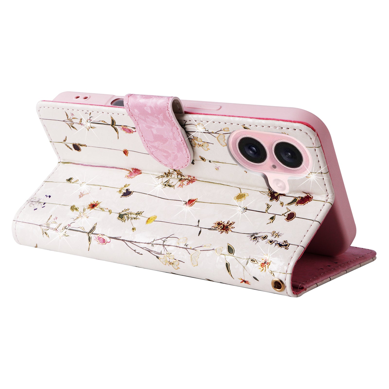 For iPhone 16 Case RFID Blocking Wallet Lacquered Design Mobile Phone Cover - Small Flower