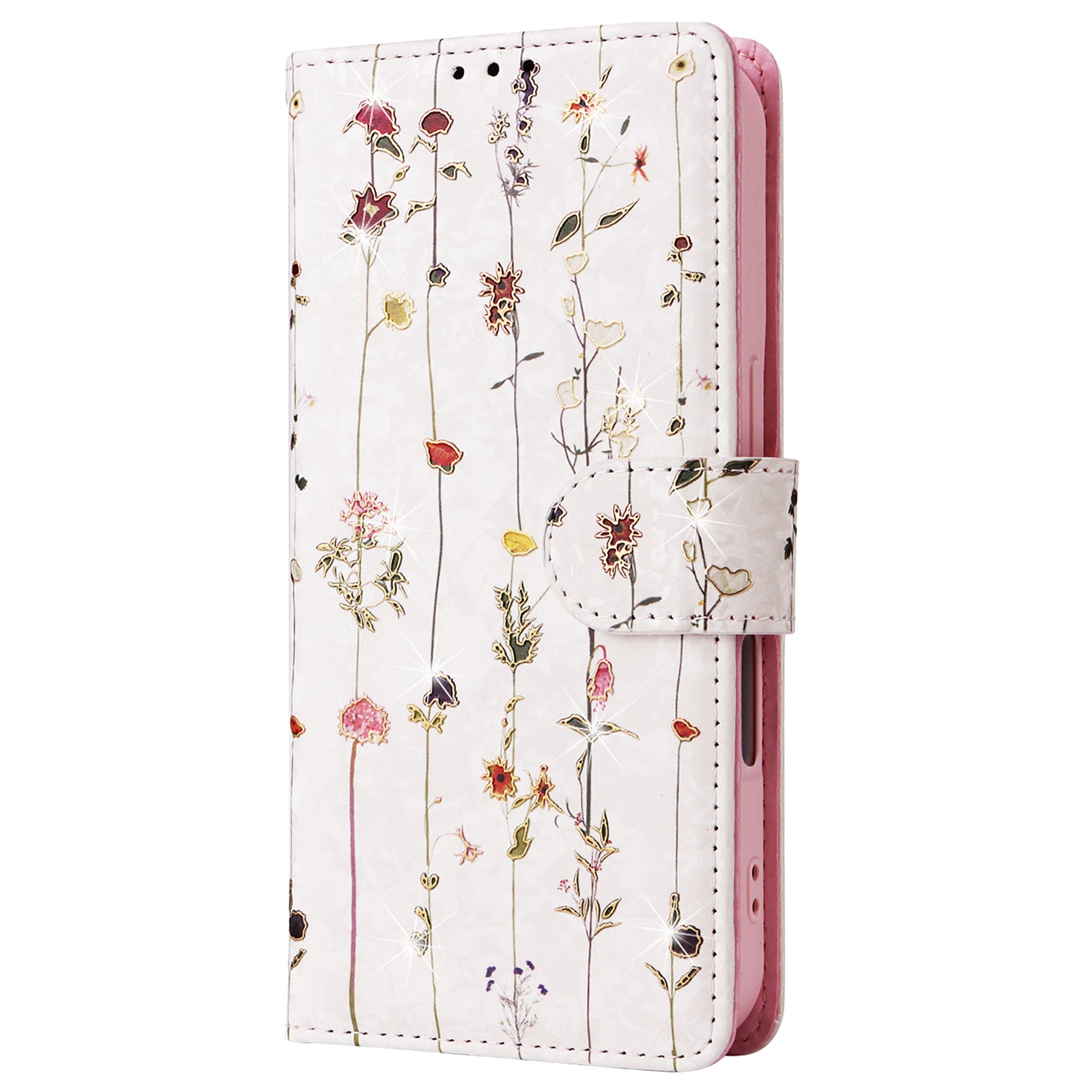 For iPhone 16 Case RFID Blocking Wallet Lacquered Design Mobile Phone Cover - Small Flower