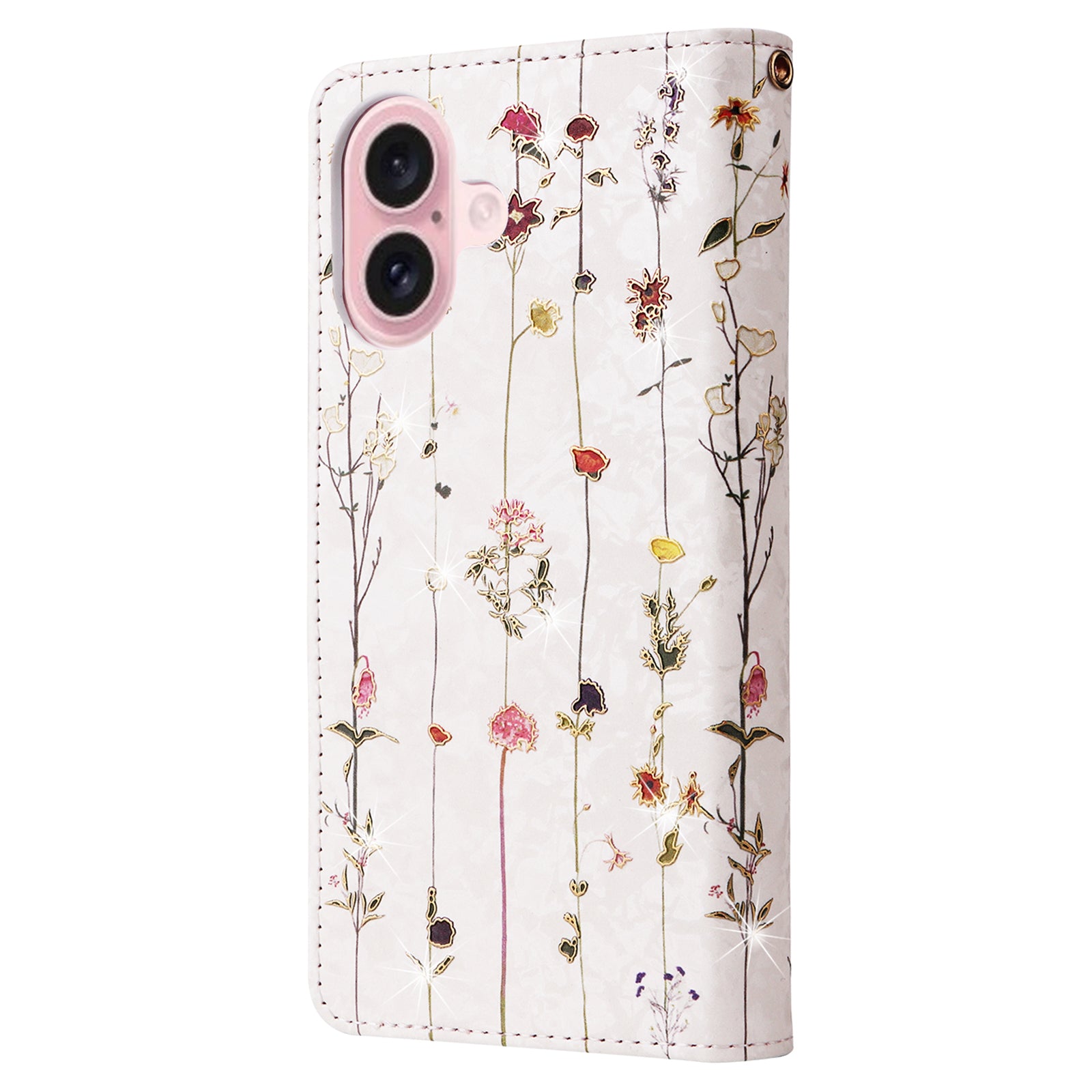 For iPhone 16 Case RFID Blocking Wallet Lacquered Design Mobile Phone Cover - Small Flower