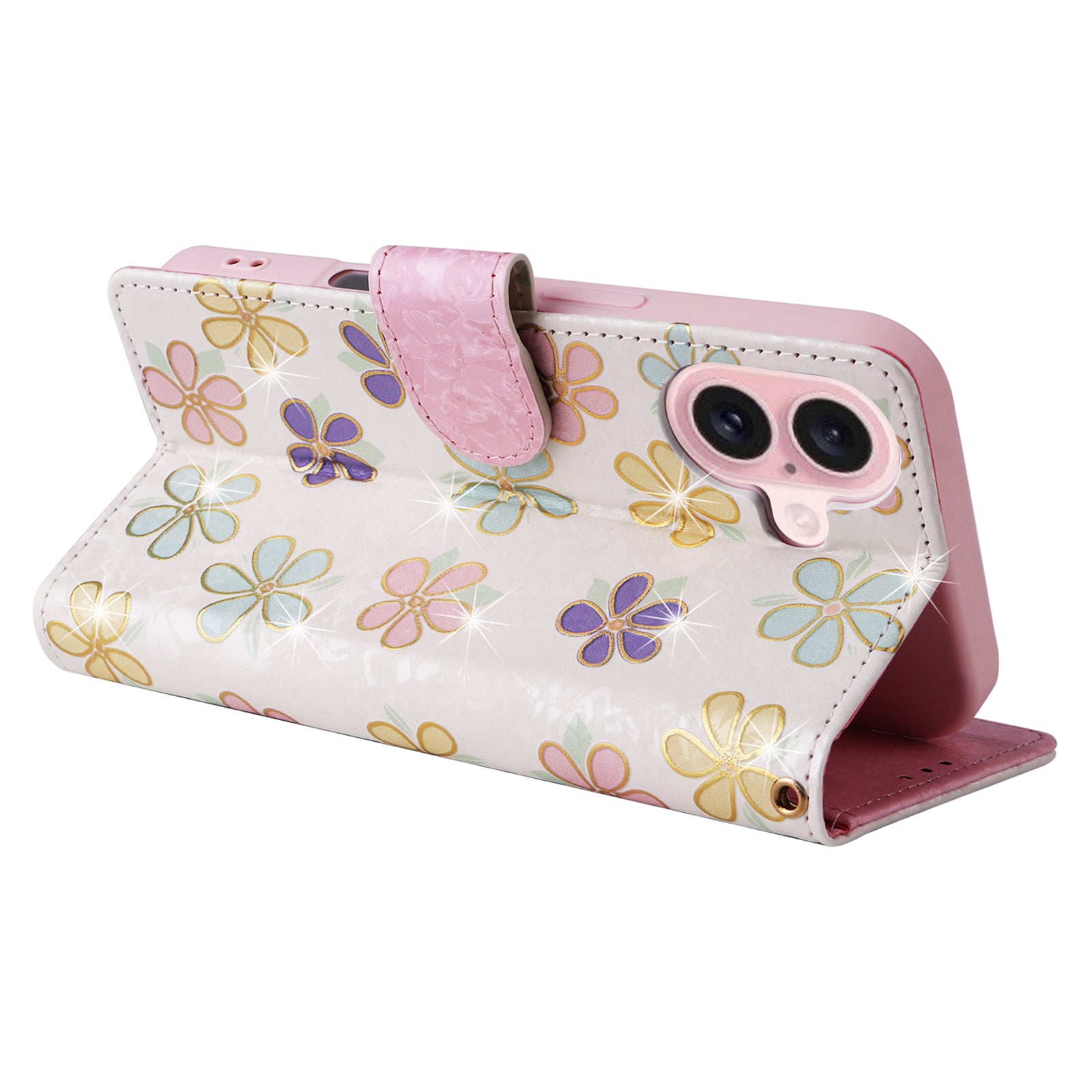 For iPhone 16 Case RFID Blocking Wallet Lacquered Design Mobile Phone Cover - Colorful Flower