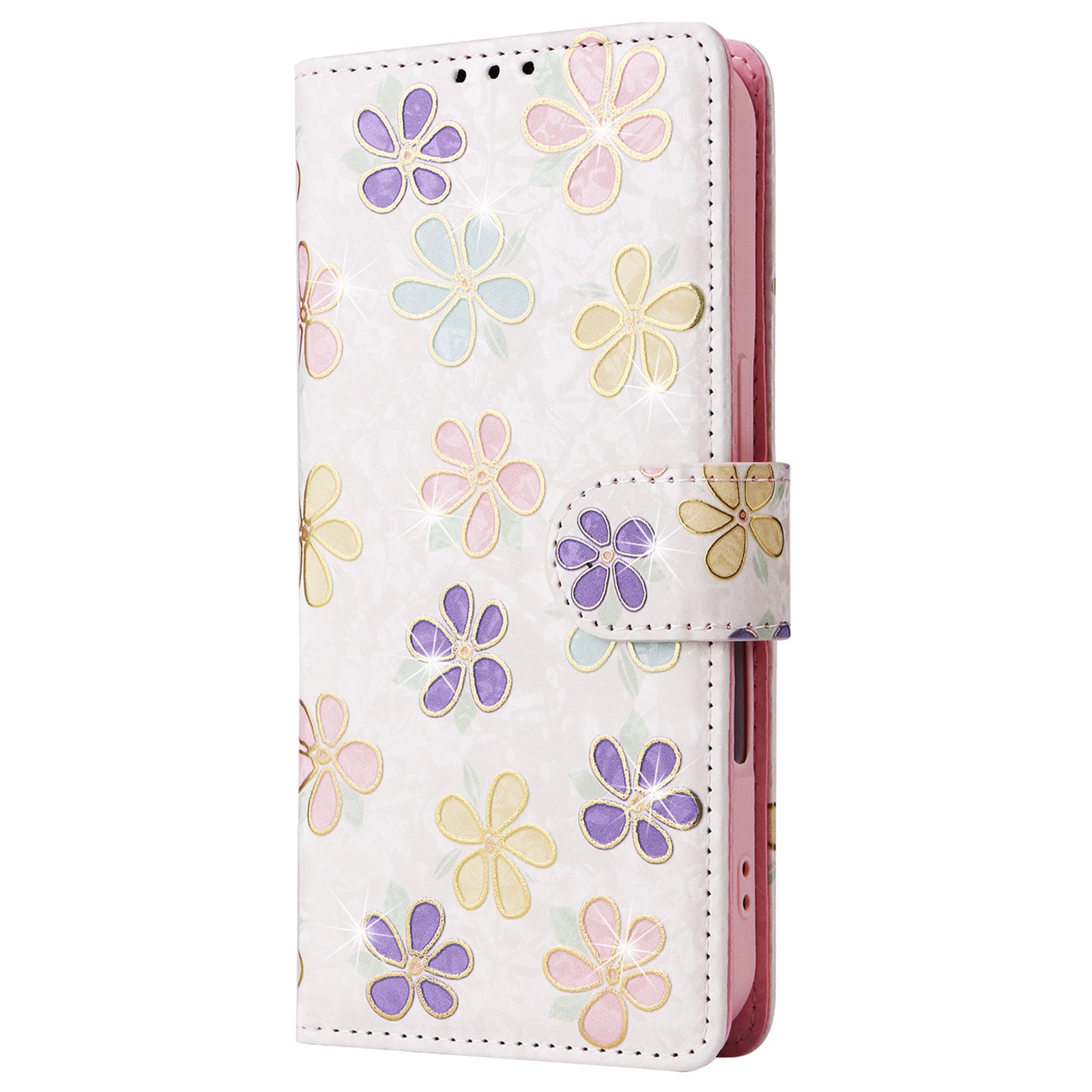 For iPhone 16 Case RFID Blocking Wallet Lacquered Design Mobile Phone Cover - Colorful Flower