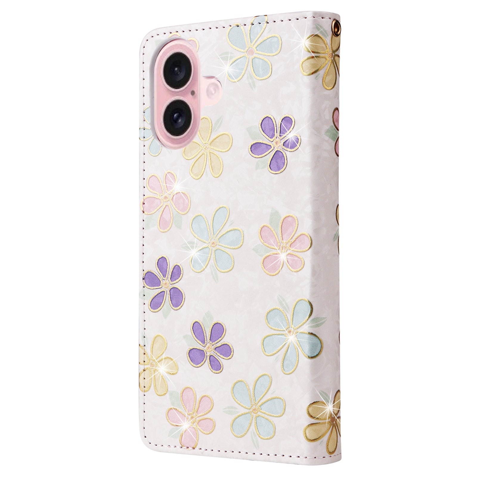 For iPhone 16 Case RFID Blocking Wallet Lacquered Design Mobile Phone Cover - Colorful Flower