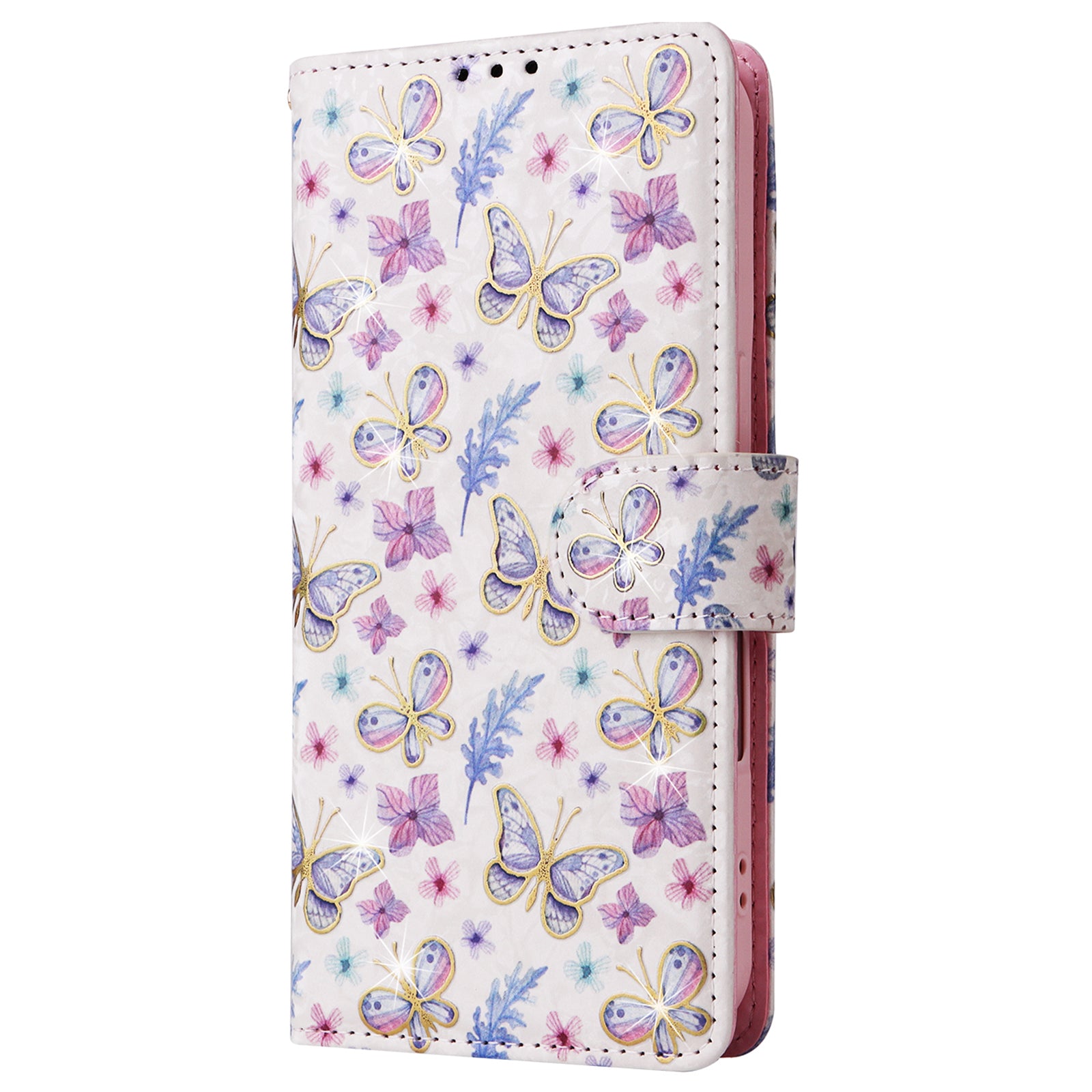 For iPhone 16 Case RFID Blocking Wallet Lacquered Design Mobile Phone Cover - Butterfly Flower