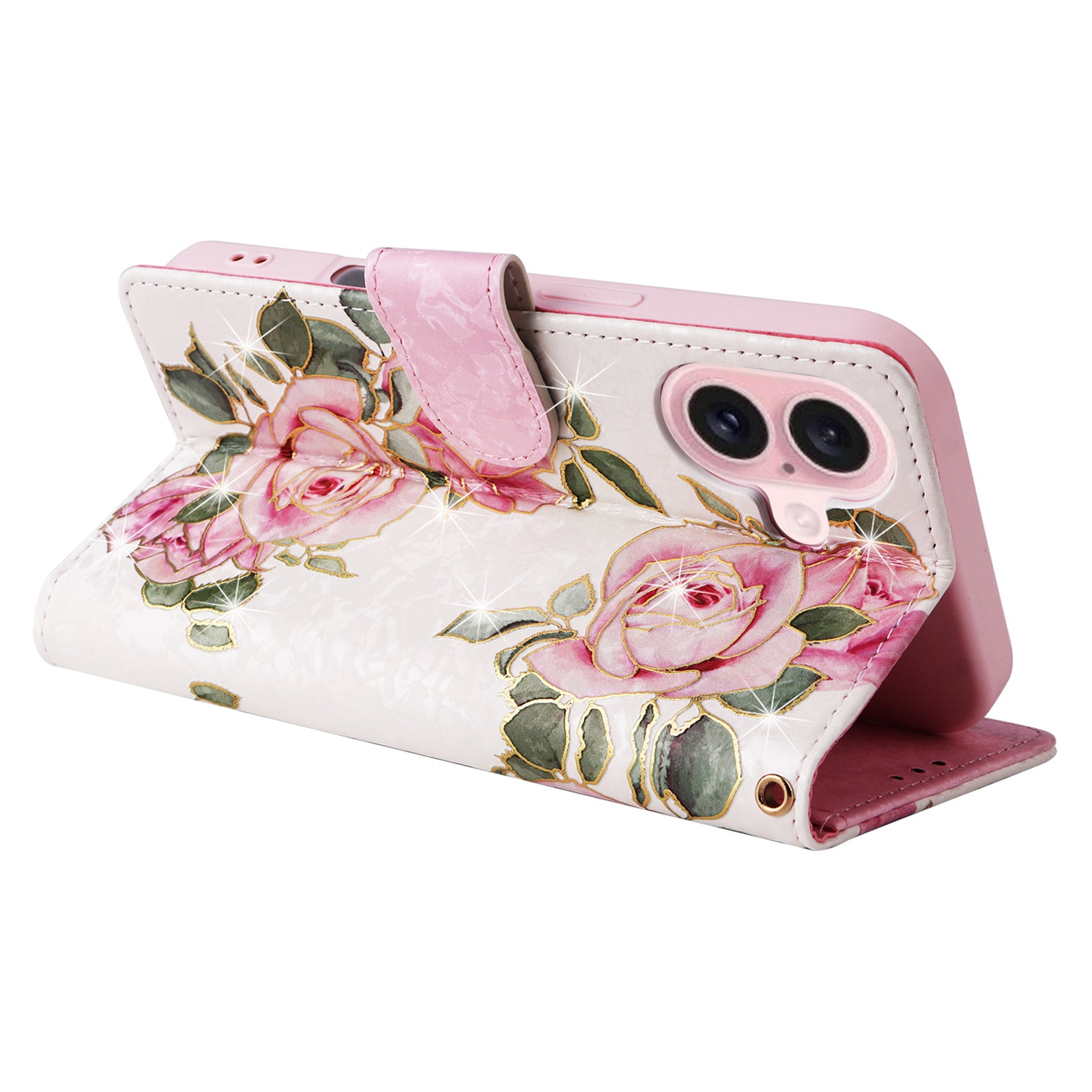 For iPhone 16 Case RFID Blocking Wallet Lacquered Design Mobile Phone Cover - Flower