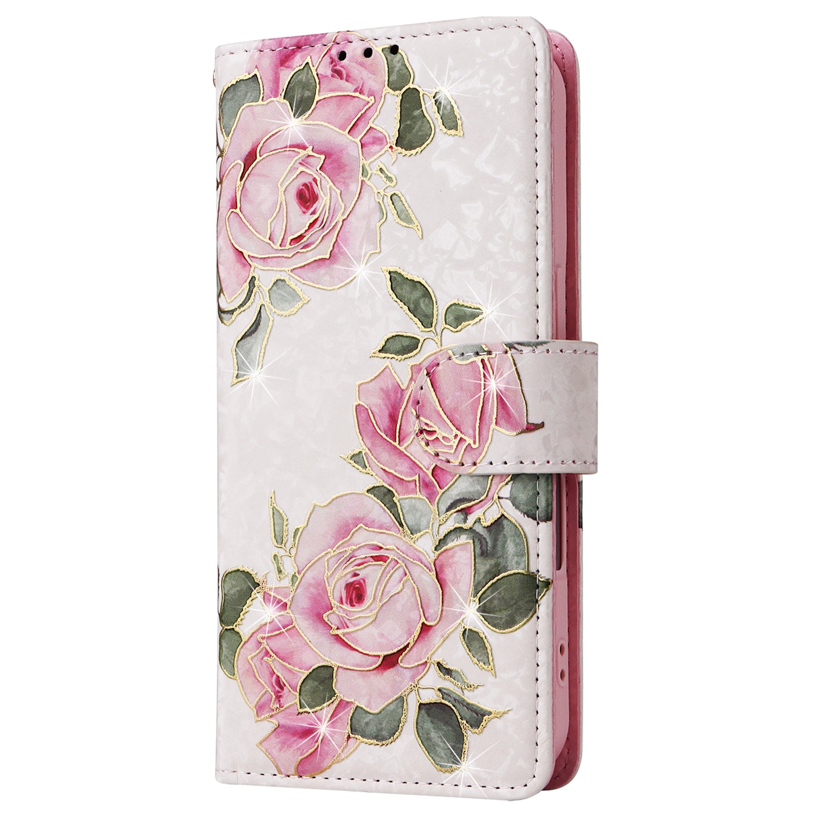 For iPhone 16 Case RFID Blocking Wallet Lacquered Design Mobile Phone Cover - Flower