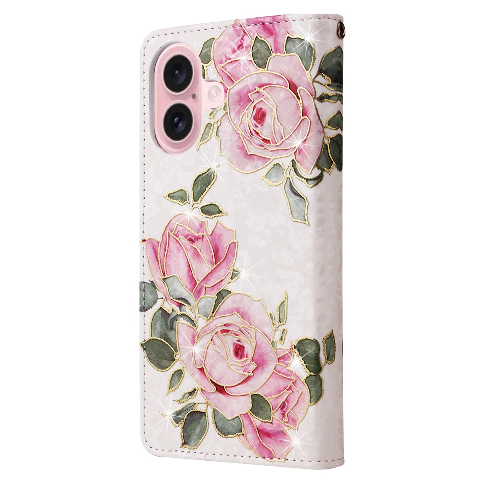 For iPhone 16 Case RFID Blocking Wallet Lacquered Design Mobile Phone Cover - Flower