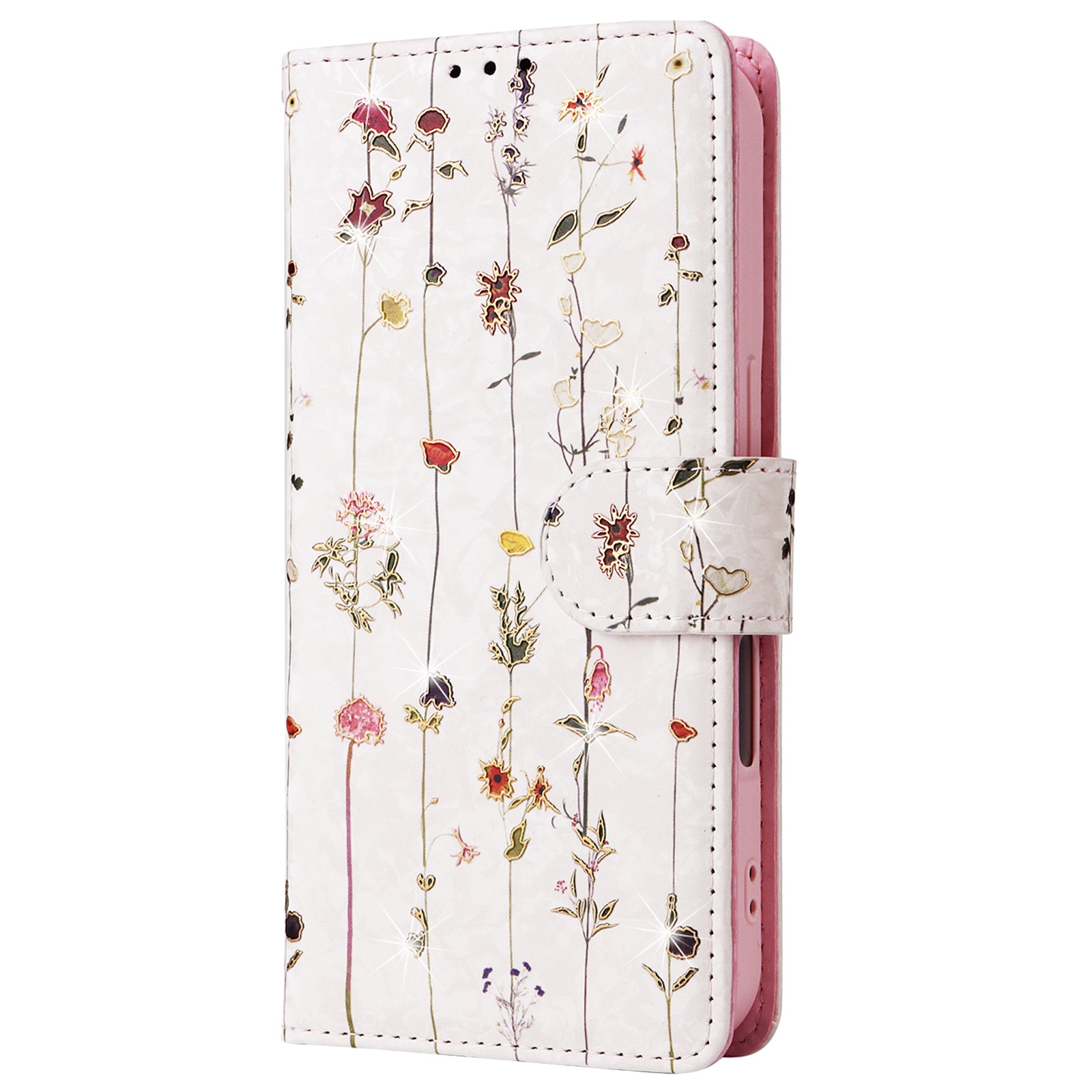 For iPhone 16 Plus Case Lacquered RFID Blocking Wallet Drop-Proof PU Leather Phone Cover - Small Flower