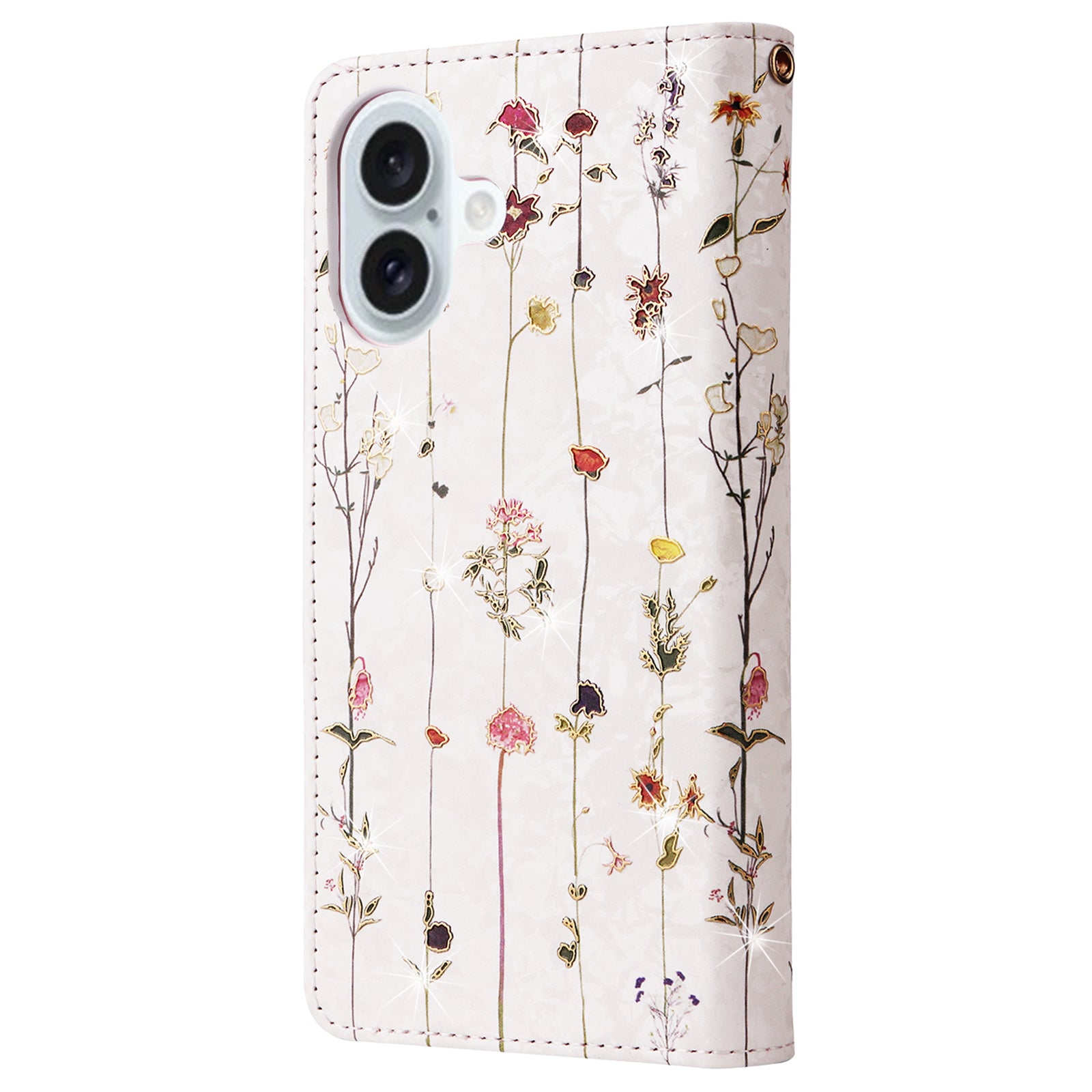 For iPhone 16 Plus Case Lacquered RFID Blocking Wallet Drop-Proof PU Leather Phone Cover - Small Flower