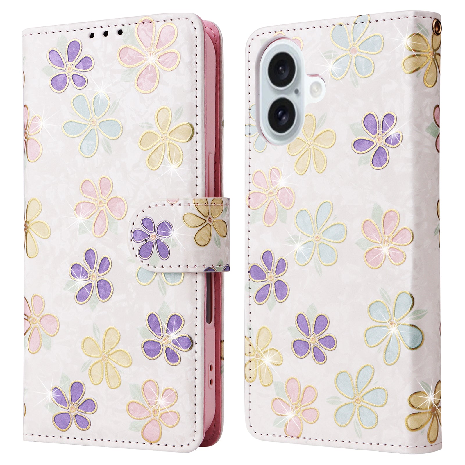 For iPhone 16 Plus Case Lacquered RFID Blocking Wallet Drop-proof PU Leather Phone Cover - Colorful Flower